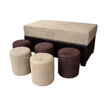 Brown Six Piece Microfiber Storage Bench with Ottomans