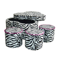 Funky Black White Pink Zebra Storage Ottoman Four Piece Set