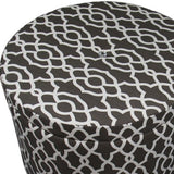 Set of Two Brown and White Lattice Round Ottomans