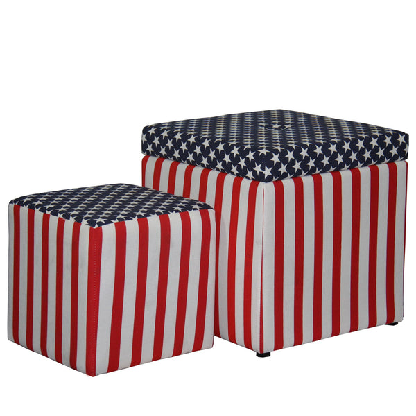 Two Piece Red White and Blue Storage Stool and Ottoman