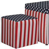 Two Piece Red White and Blue Storage Stool and Ottoman
