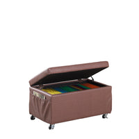 Brown Weave Faux Leather Rolling Storage Ottoman with Pockets