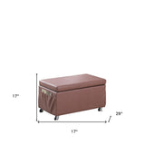 Brown Weave Faux Leather Rolling Storage Ottoman with Pockets