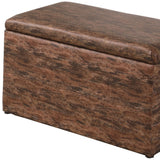 Dark Brown Wood Grain Faux Leather Storage Bench and Ottoman