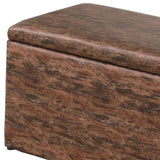 Dark Brown Wood Grain Faux Leather Storage Bench and Ottoman