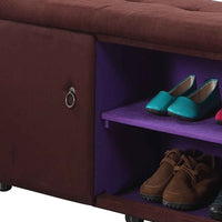 Brown and Purple Tufted Shoe Storage Bench