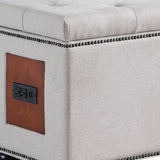 Natural Tufted Storage Ottoman with Charging Station