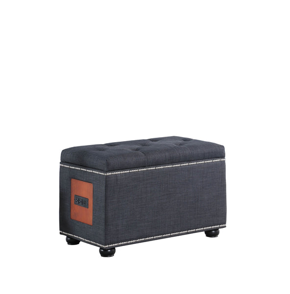 Charcoal Gray Tufted Storage Ottoman with Charging Station
