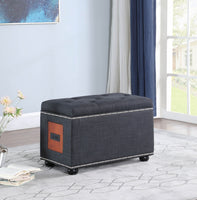 Charcoal Gray Tufted Storage Ottoman with Charging Station