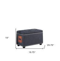 Charcoal Gray Tufted Storage Ottoman with Charging Station
