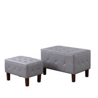Set of Two Gray Faux Leather Tufted Stackable Ottomans