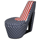 Red White and Blue Patriotic Print 2 High Heel Shoe Storage Chair
