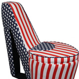 Red White and Blue Patriotic Print 4 High Heel Shoe Storage Chair