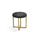17" Black Tufted Faux Leather and Gold Stool