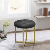 17" Black Tufted Faux Leather and Gold Stool