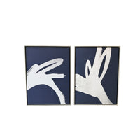 Set of Two Bold Blue and White Abstract Framed Canvas Wall Art