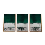 Three Piece Deep Green Black and White Abstract Canvas Wall Art