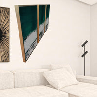 Three Piece Deep Green Black and White Abstract Canvas Wall Art