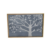 Pretty Gray and White Birds in Tree Framed Canvas Wall Art