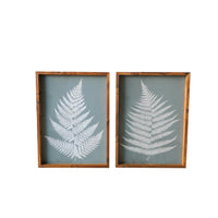 Set of Two Gray and White Fern Leaves Framed Canvas Wall Art