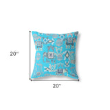 18" X 18" Bright Blue And Gray Broadcloth Floral Throw Pillow