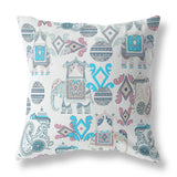 18" Aqua and Gray Elephant Scroll Blown Closed Broadcloth Throw Pillow