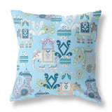 16" X 16" Sky Blue And White Broadcloth Floral Throw Pillow