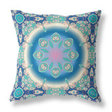 16" X 16" Blue And Turquoise Broadcloth Floral Throw Pillow