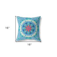 16" X 16" Blue And Red Broadcloth Floral Throw Pillow