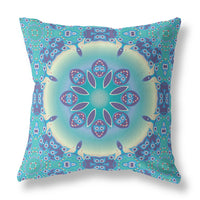 16" X 16" Blue And Purple Broadcloth Floral Throw Pillow