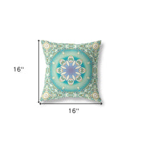 16" X 16" Beige And Green Broadcloth Floral Throw Pillow