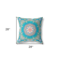 18" X 18" Blue And Green Broadcloth Floral Throw Pillow