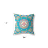 18" X 18" Blue And Green Broadcloth Floral Throw Pillow