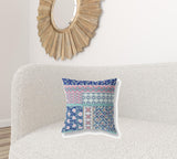 18? Blue Pink Patch Indoor Outdoor Throw Pillow