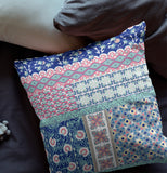 18? Blue Pink Patch Indoor Outdoor Throw Pillow