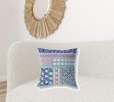 18? Blue Pink Patch Indoor Outdoor Throw Pillow
