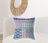 18? Blue Pink Patch Indoor Outdoor Throw Pillow