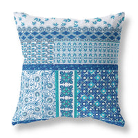 18? Blue White Patch Indoor Outdoor Throw Pillow