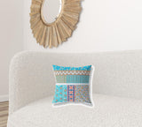 16? Turquoise White Patch Indoor Outdoor Throw Pillow
