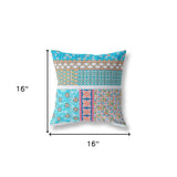 16? Turquoise White Patch Indoor Outdoor Throw Pillow