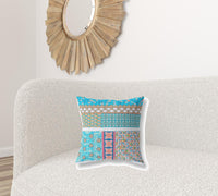 18? Turquoise White Patch Indoor Outdoor Throw Pillow