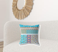 18? Turquoise White Patch Indoor Outdoor Throw Pillow