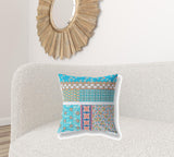 18? Turquoise White Patch Indoor Outdoor Throw Pillow