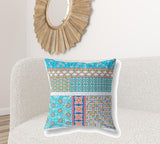 18? Turquoise White Patch Indoor Outdoor Throw Pillow