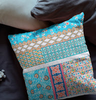 18? Turquoise White Patch Indoor Outdoor Throw Pillow