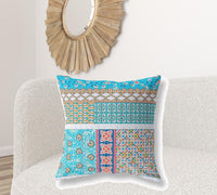 18? Turquoise White Patch Indoor Outdoor Throw Pillow