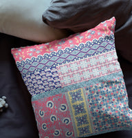 16? Pink Teal Patch Indoor Outdoor Throw Pillow