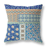 18? Navy Orange Patch Indoor Outdoor Throw Pillow