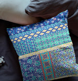 16? Navy Blue Yellow Patch Indoor Outdoor Throw Pillow