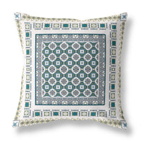 18" X 18" White And Green Broadcloth Floral Throw Pillow
